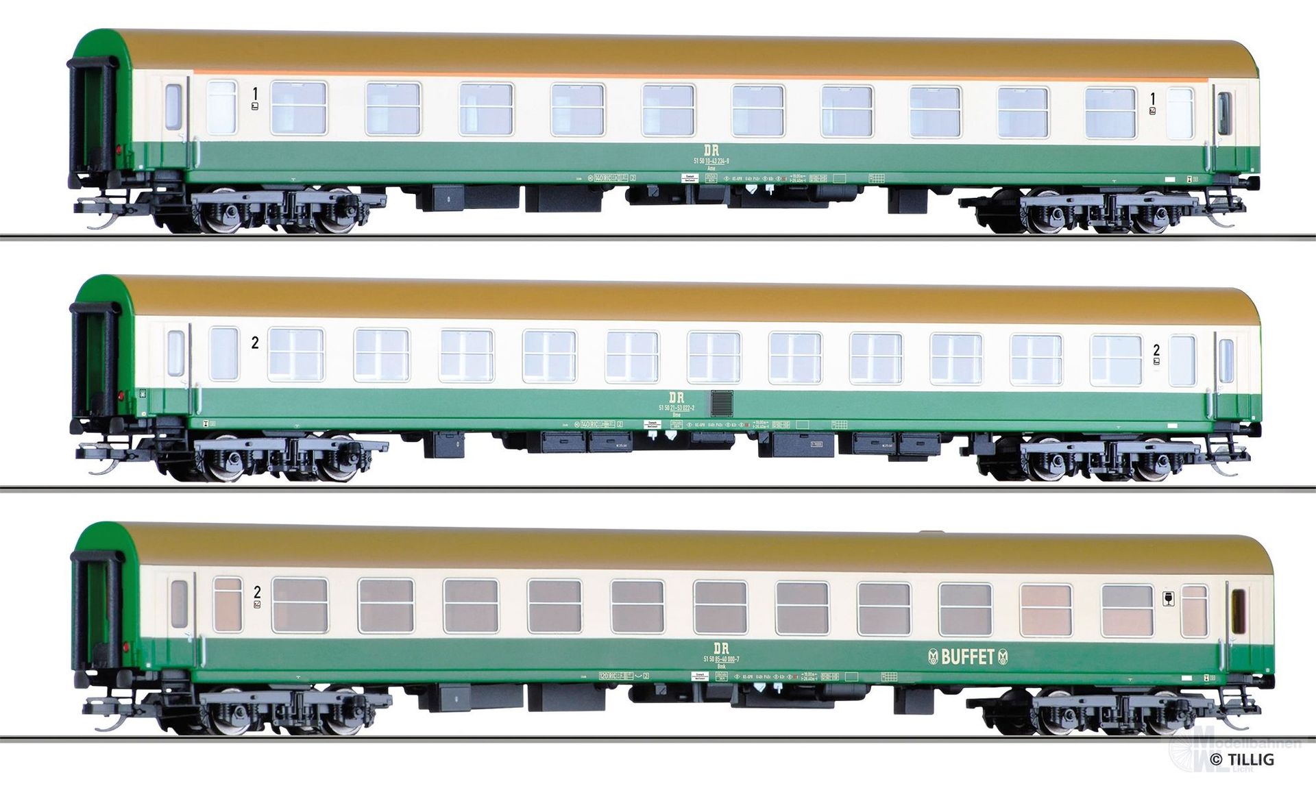 Tillig 01124 - Personenwagen Set DR Ep.IV 3.tlg. TT 1:120