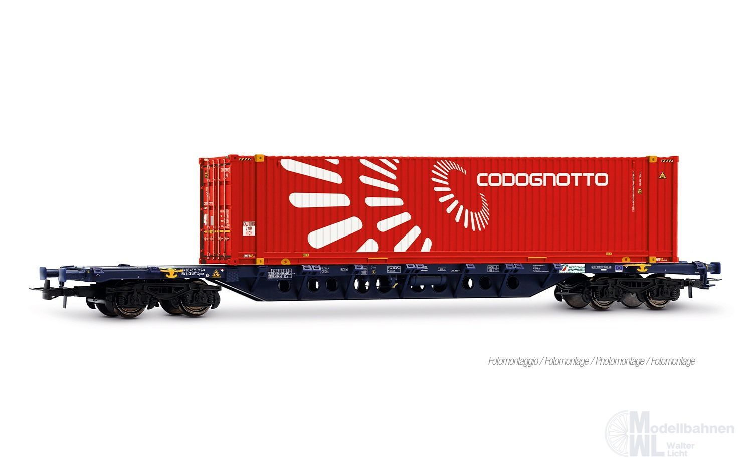 Rivarossi 6705 - Containertragwagen Mercitalia Ep.VI mit Container Codognotto H0/GL
