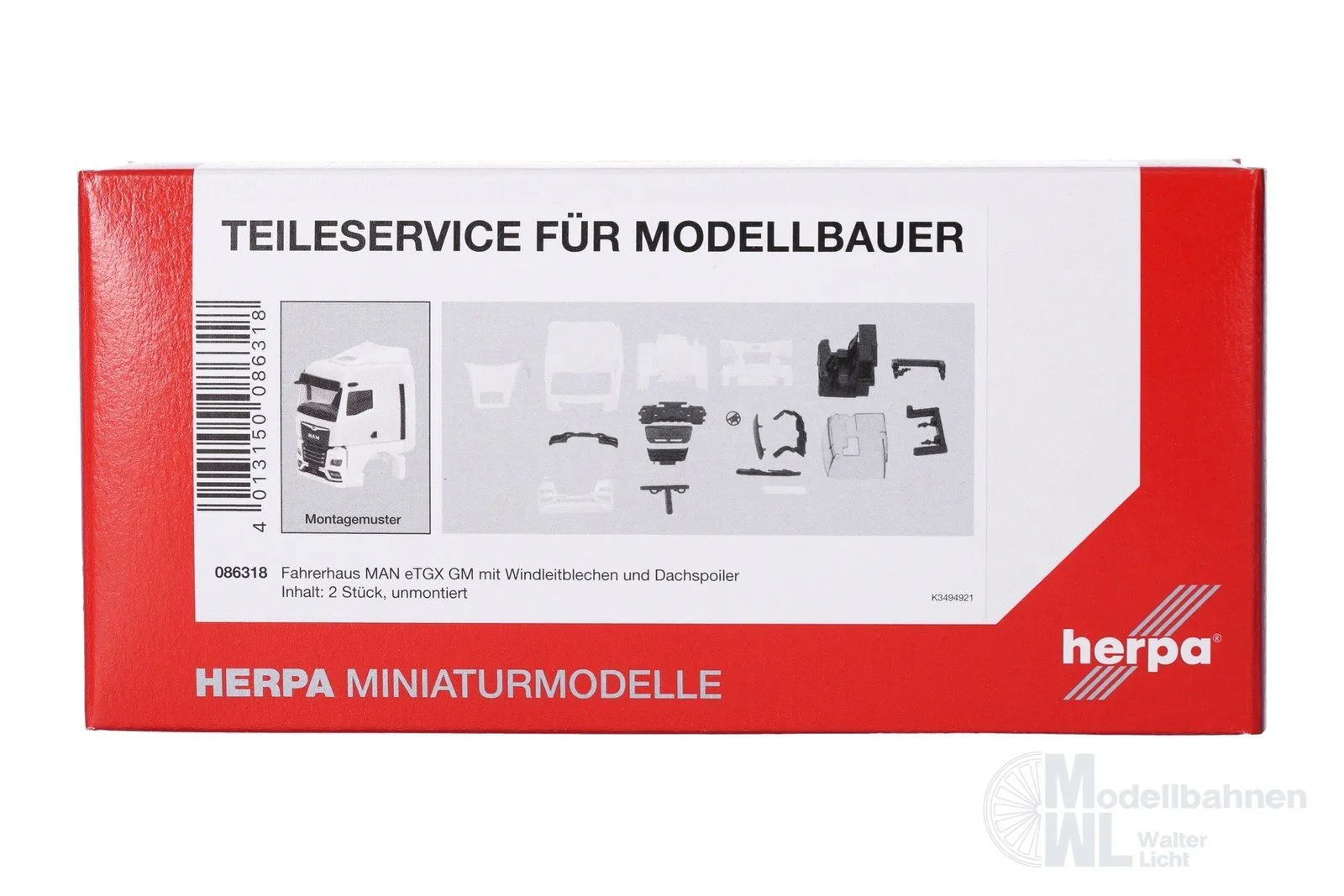 Herpa 086318 - Fahrerhaus MAN eTGX GM Windleitblechen Spiegelkamera weiß 2 St. H0 1:87
