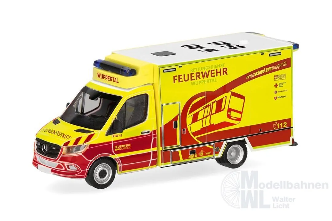 Herpa 099752 - Mercedes-Benz Sprinter 18 Fahrtec RTW Feuerwehr Wuppertal H0 1:87