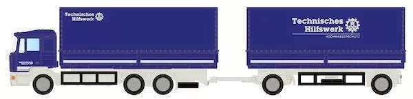 Lemke Minis 4636 - MAN F90 3-achs Wechselpritschen-Hängerzug THW N 1:160