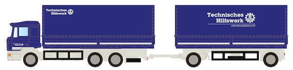 Lemke Minis 4636 - MAN F90 3-achs Wechselpritschen-Hängerzug THW N 1:160