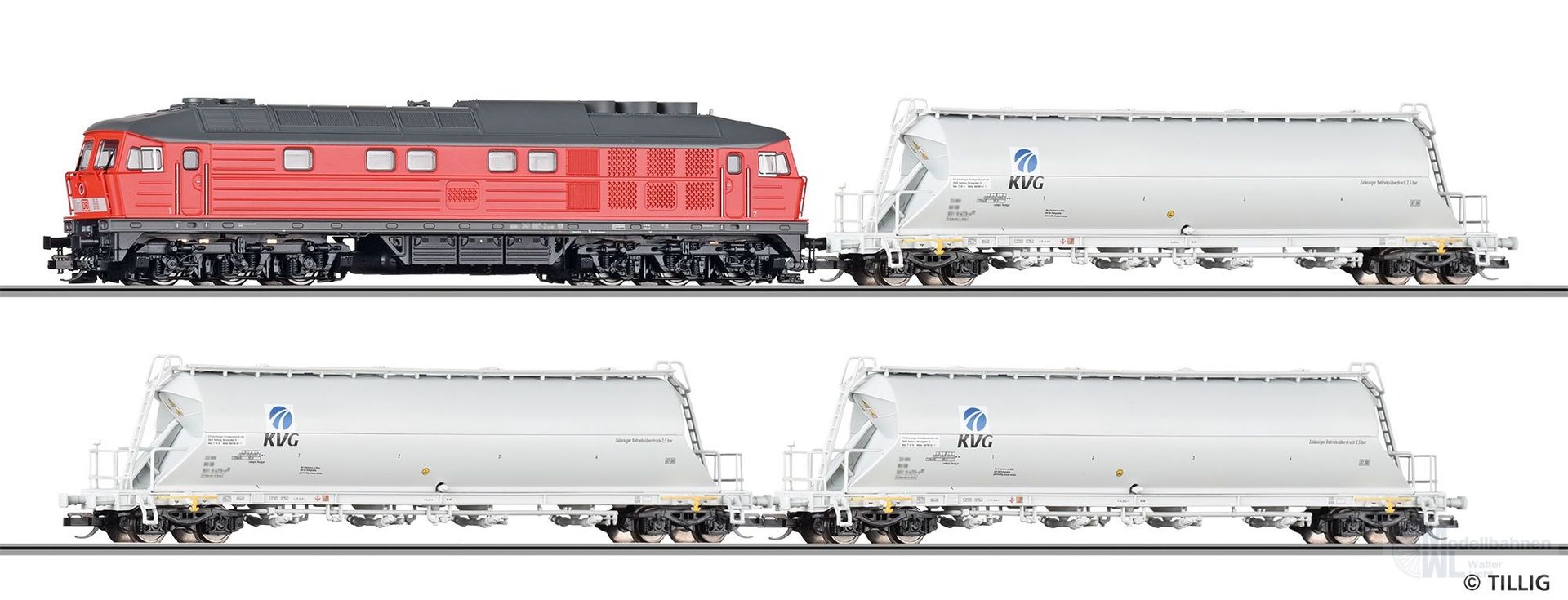 Tillig 01215 - Startset DIesellok BR 232 DB Ep.V + 3 Staubsilowagen KVG Ep.V Digital TT
