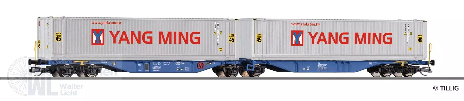 Tillig 18075 - Containertragwagen ITL Ep.VI YANG MING TT 1:120