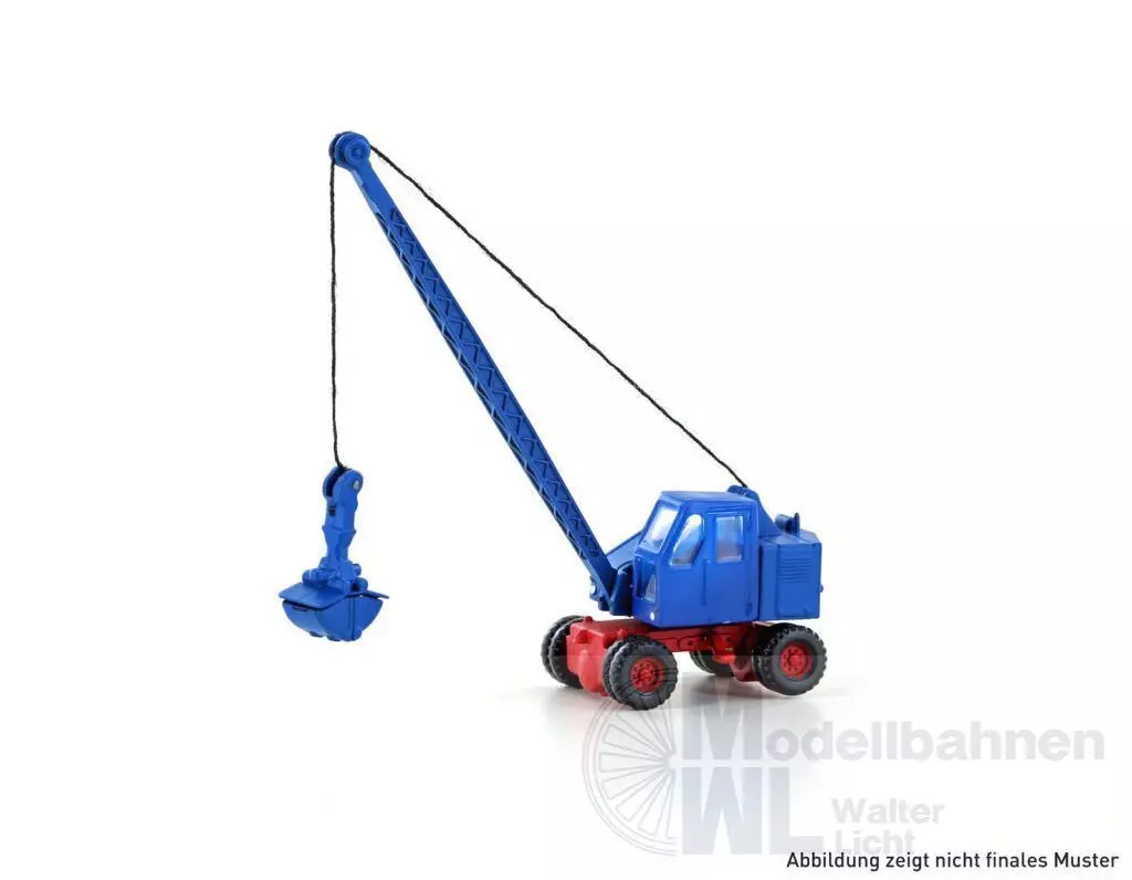 Lemke Minis 4701 - Fuchs F 301 Bagger Gittermast m. Schaufel blau/rot N 1:160