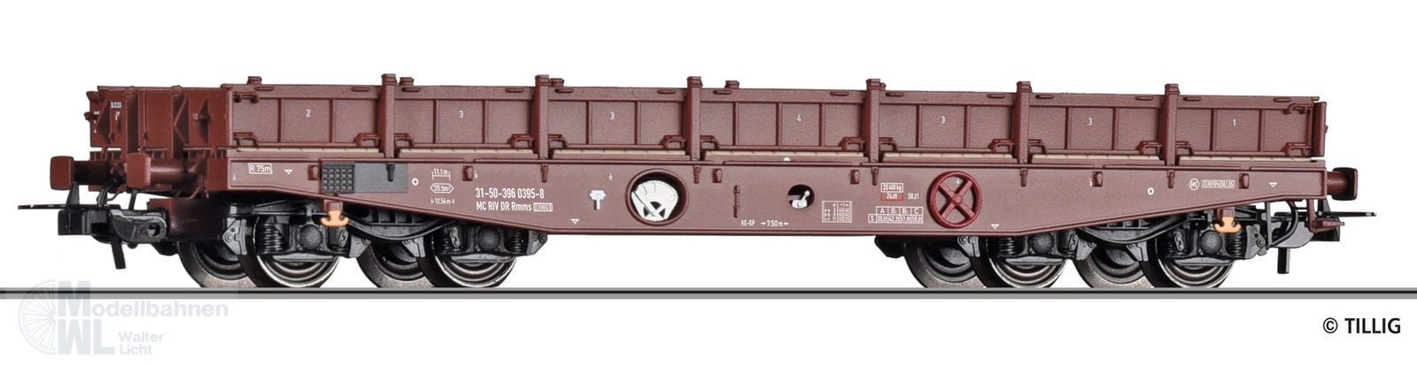 Tillig 79606 - Schwerlastwagen DR Ep.IV Rmms 3960 beladen mit Stahlblechen H0/WS
