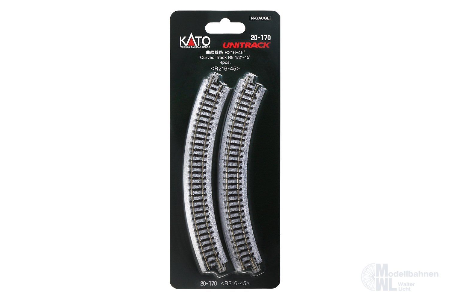 Kato 20-170 - Gleis gebogen R216 mm 45° 4 Stück N 1:160 Kato 20-170 - Gleis gebogen R216 mm 45° 4 Stück N 1:160