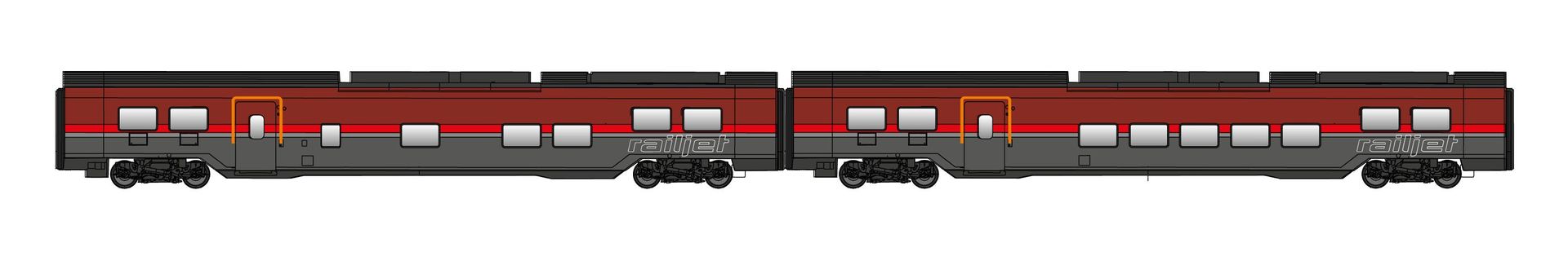 Jägerndorfer Modellbahn 72210 - Railjet Wagen Set ÖBB Ep.VI DANI 2.tlg. H0/GL
