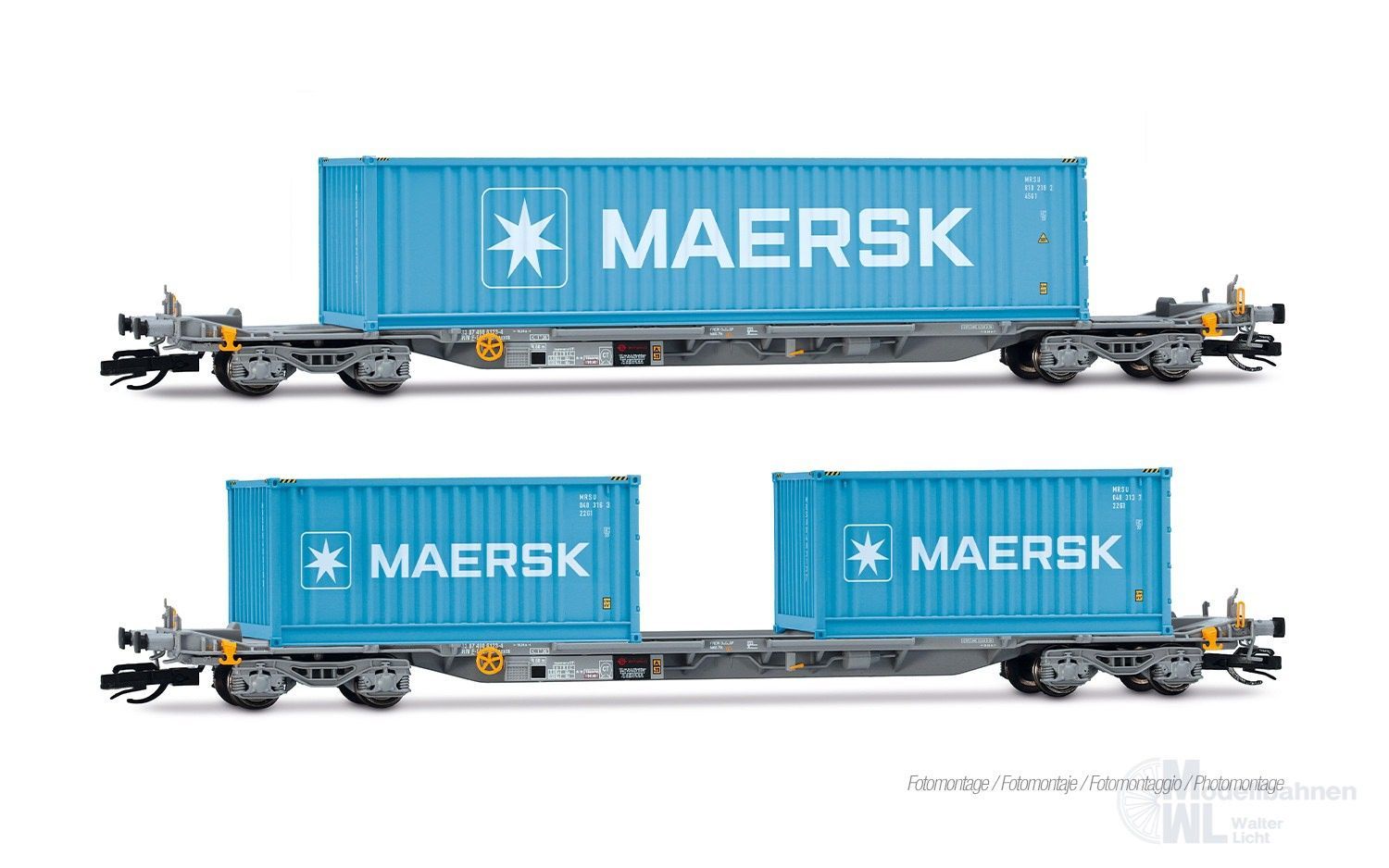 Arnold 9765 - Containertragwagen Set Ep.VI 2.tlg. Container Maersk TT 1:120