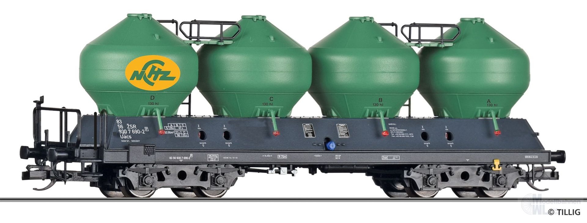 Tillig 15863 - Staubsilowagen Novácké chemické závody a.s. Uacs Ep.V TT 1:120