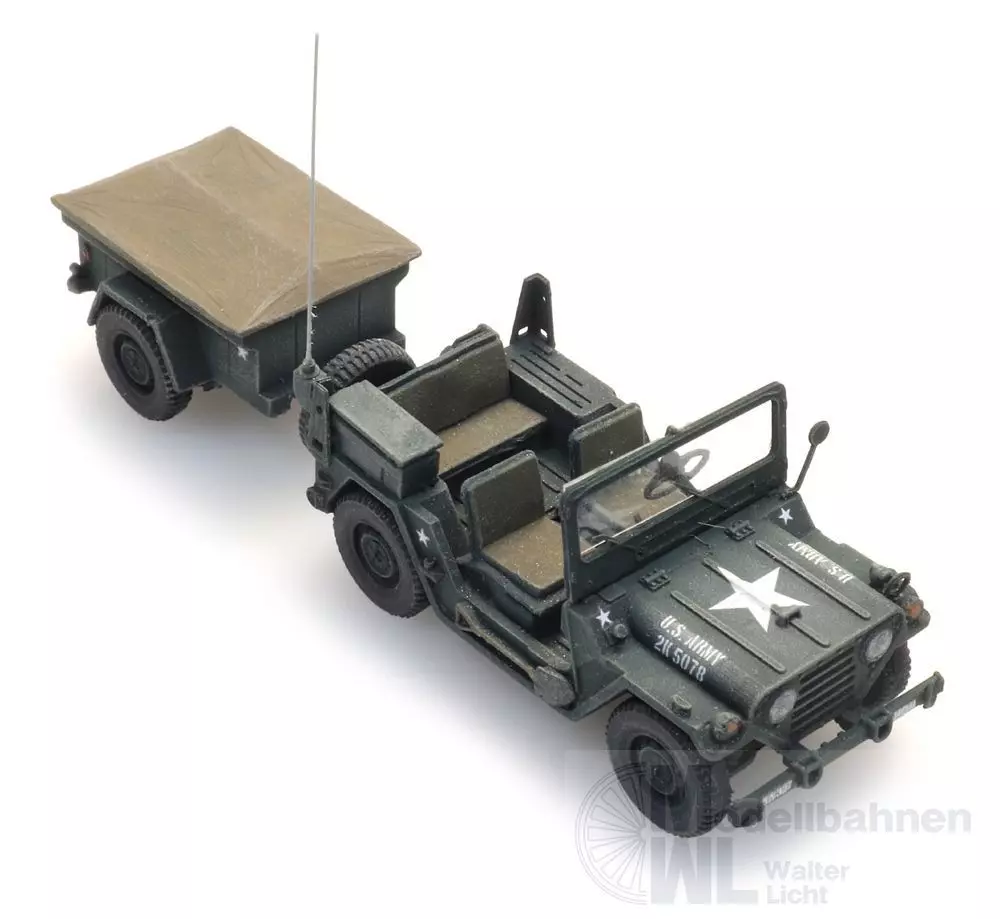 ARTITEC b.v. 6870569 - US M151 jeep + M416 trailer Forest green H0 1:87