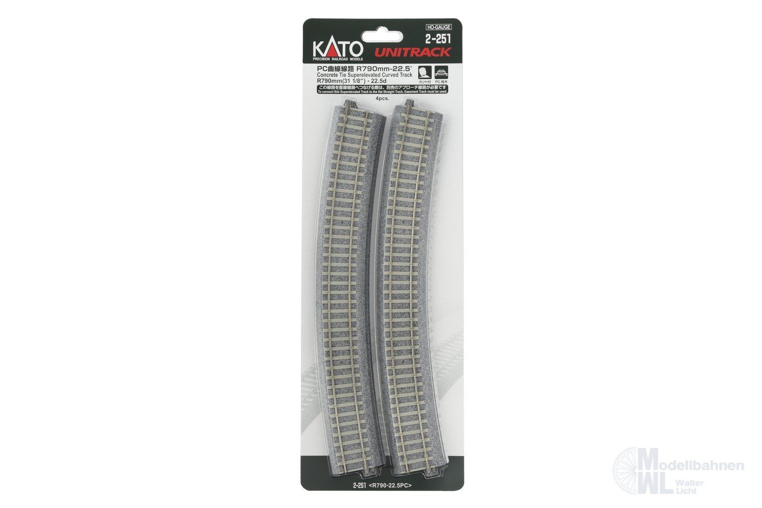 Kato 2-251 - Gleis gebogen R790mm 22,5° überhöht mit Betonschwellen H0 1:87