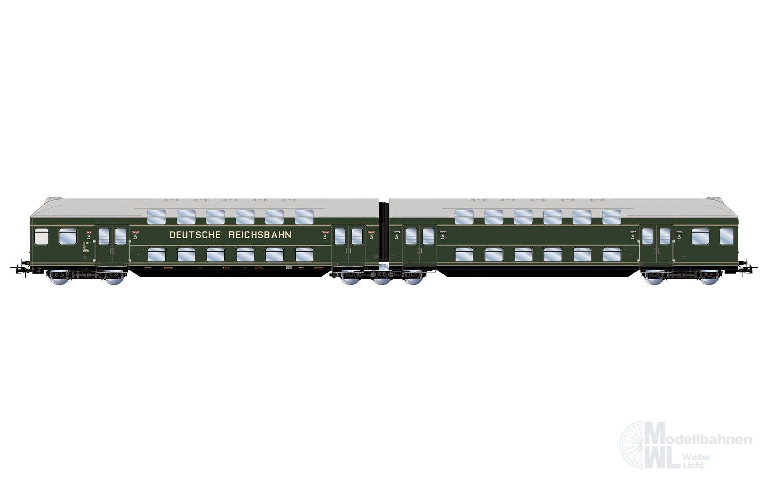 Rivarossi 4425 - Doppelstockwagen Set DR Ep.III 2.tlg. 3.Kl. dunkelgrün H0/GL