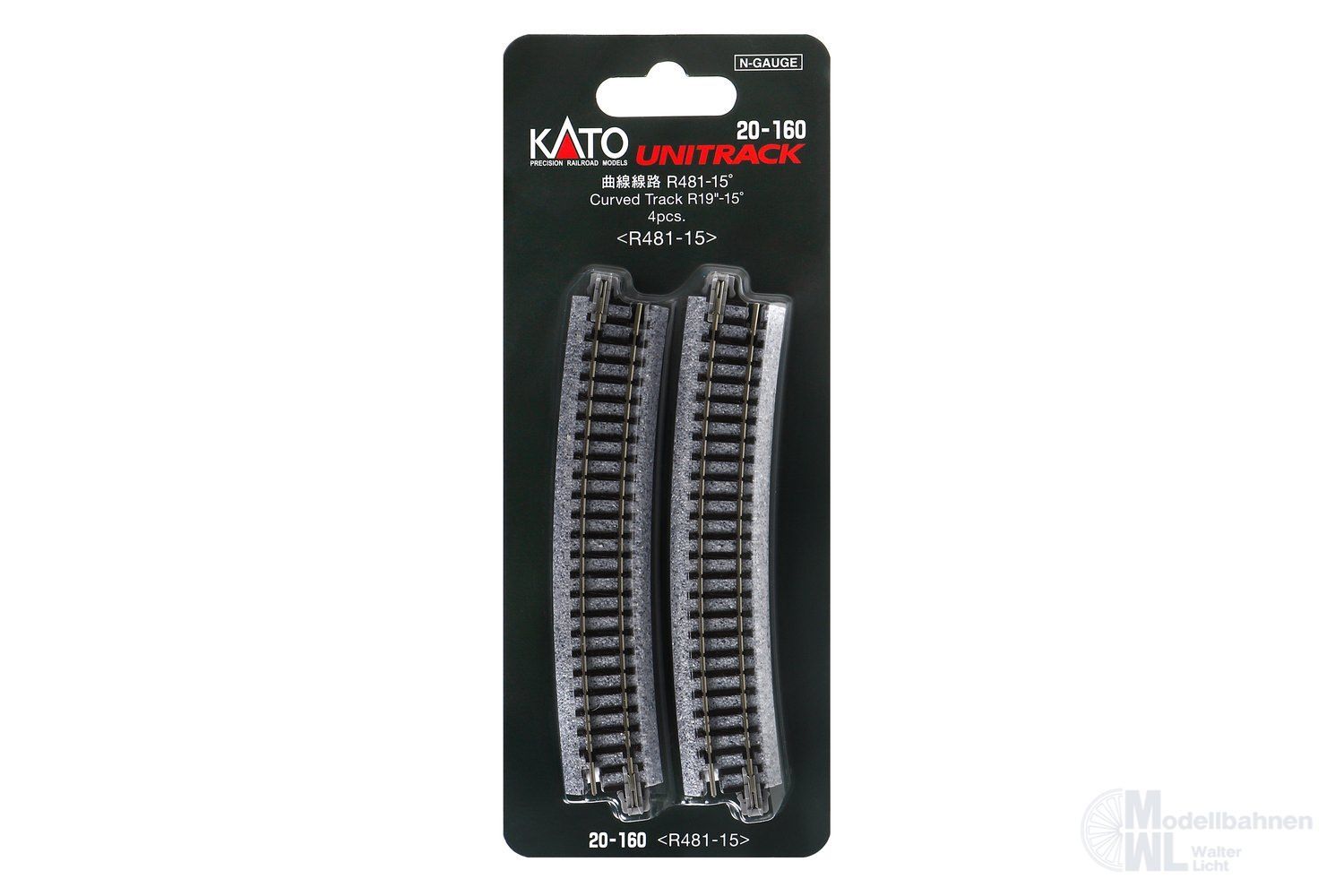 Kato 20-160 - Gleis gebogen R481mm 15° 4 Stück N 1:160 Kato 20-160 - Gleis gebogen R481mm 15° 4 Stück N 1:160