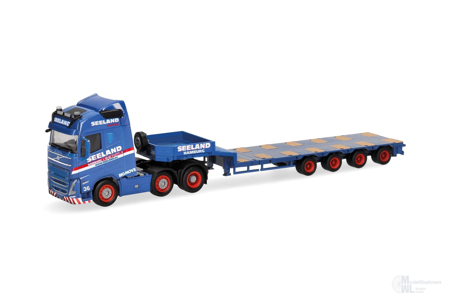 Herpa 319805 - Volvo FH GL 20 6x2 Semitieflade Sattelzug Seeland H0 1:87