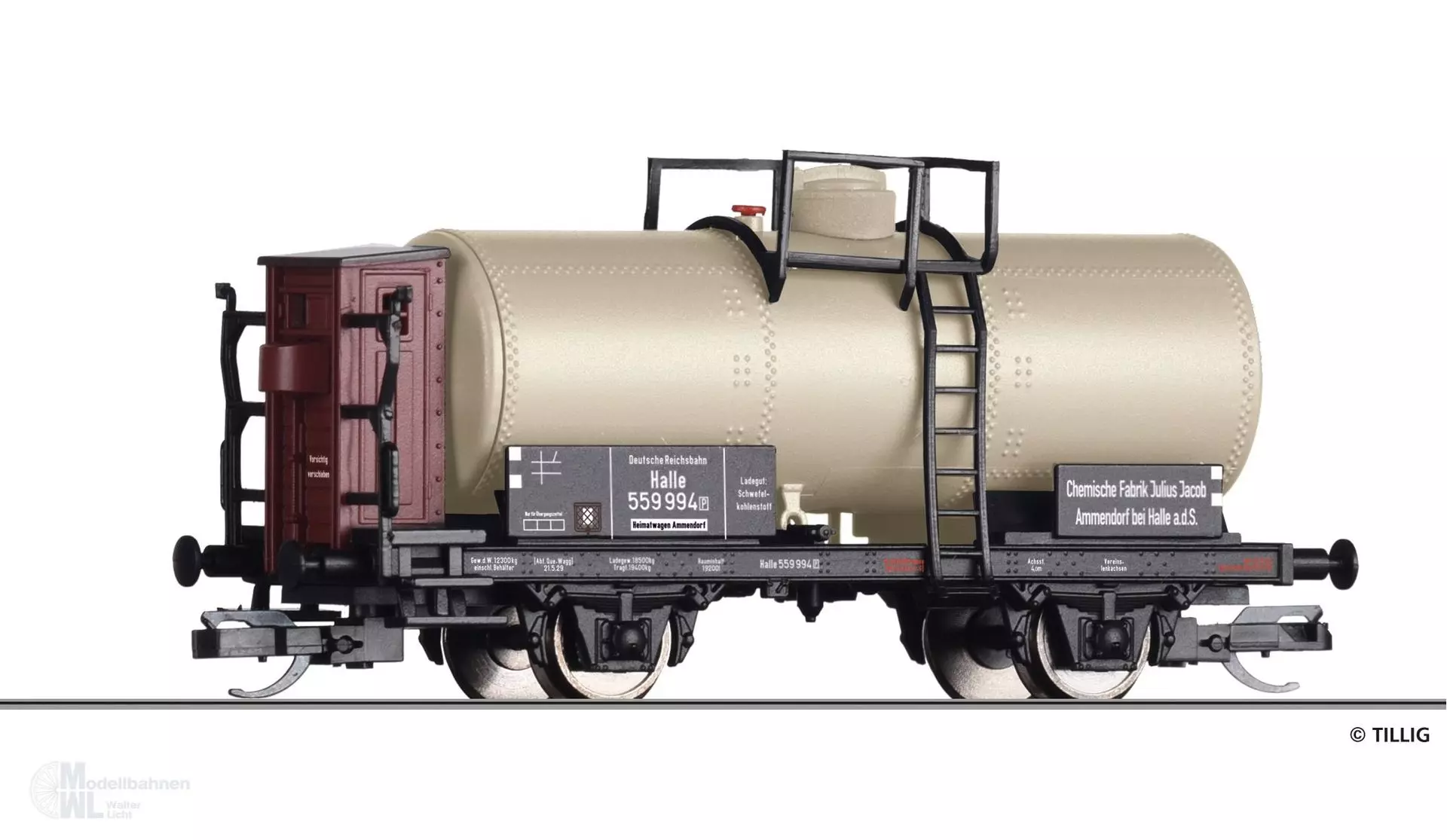Tillig 95876 - KesselwagenDRG Ep.II Chemische Fabrik Julius Jacob, Ammendorf TT 1:120