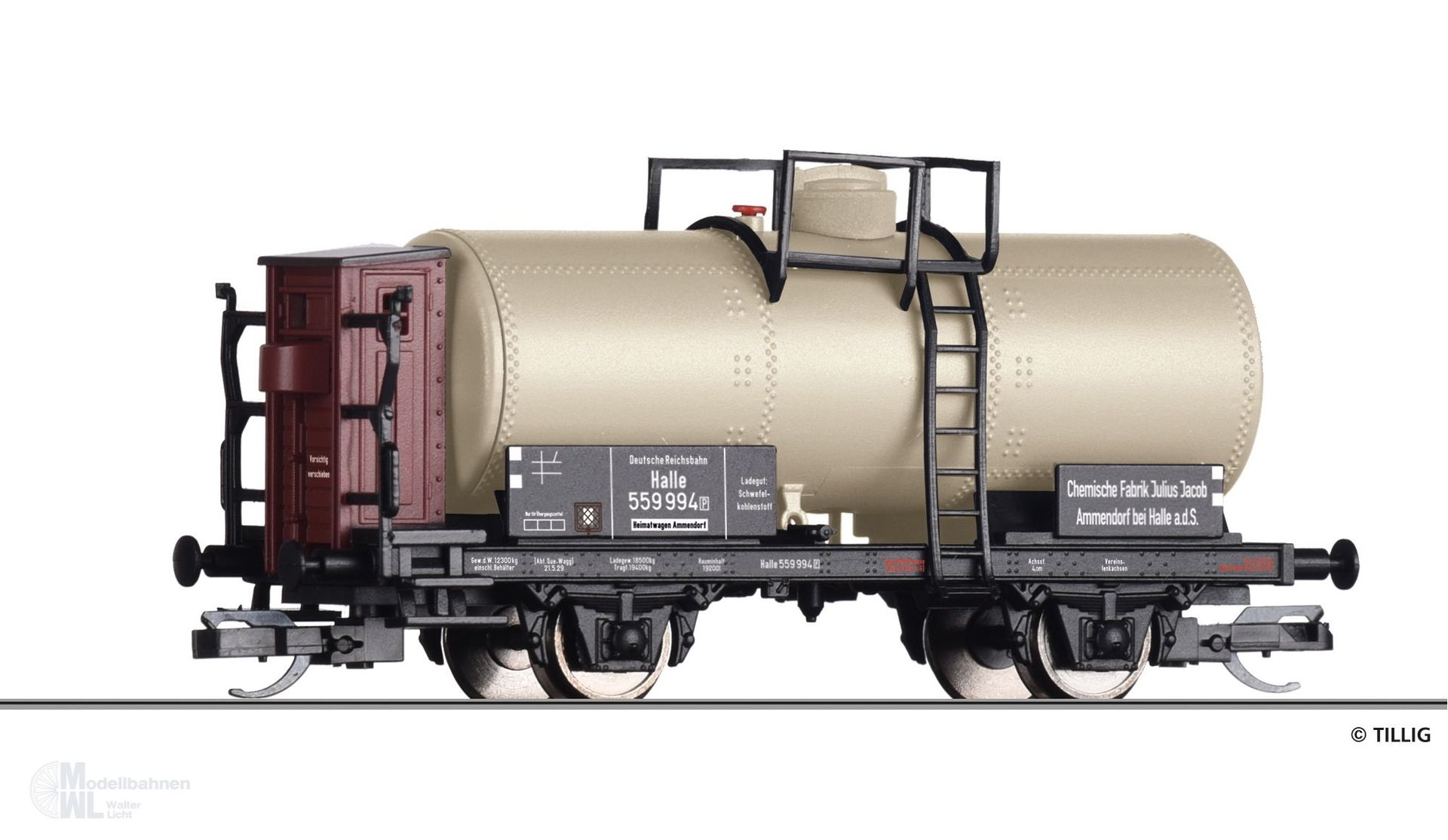 Tillig 95876 - KesselwagenDRG Ep.II Chemische Fabrik Julius Jacob, Ammendorf TT 1:120