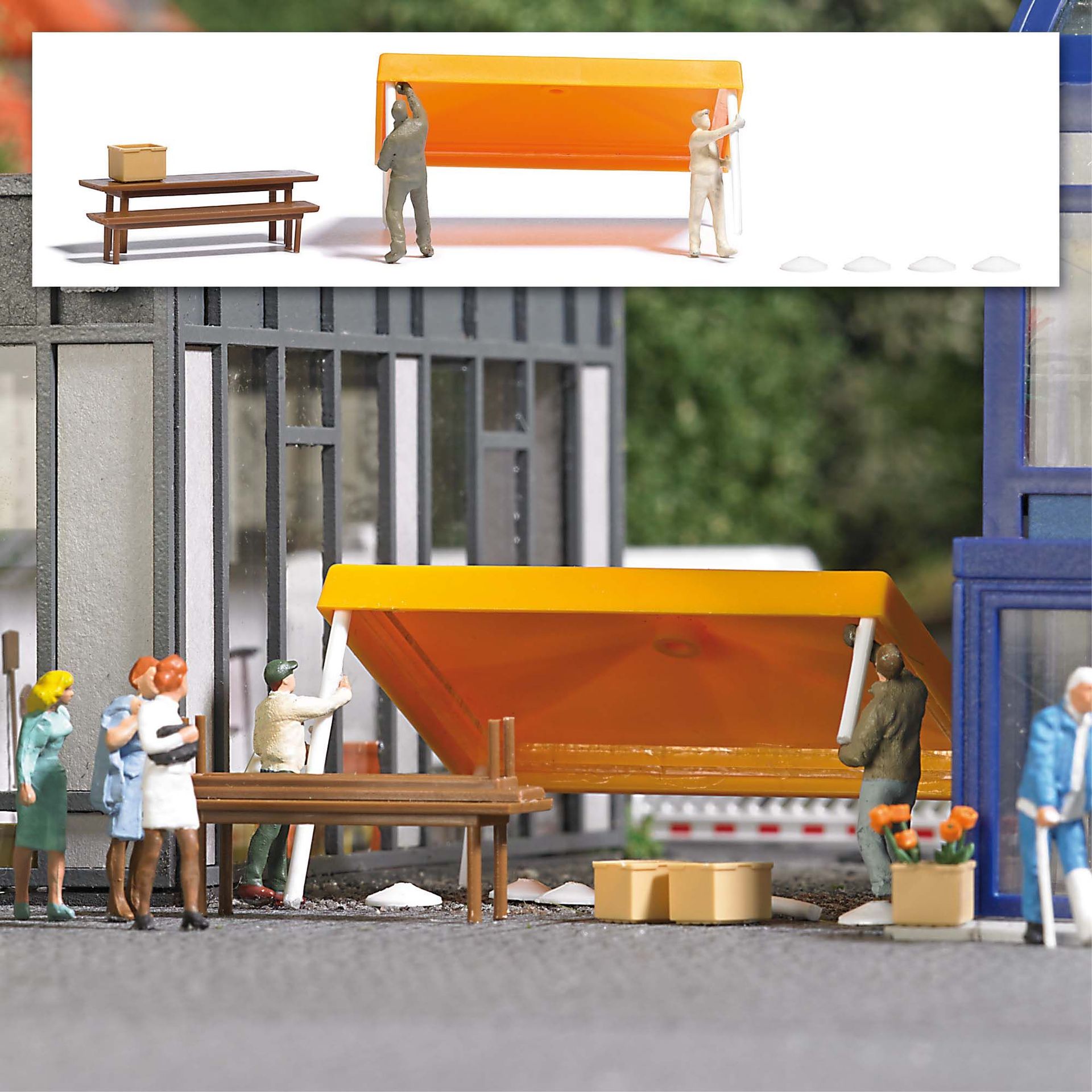Busch 1821 - Marktstand Aufbau H0 1:87 Busch 1821 - Marktstand Aufbau H0 1:87