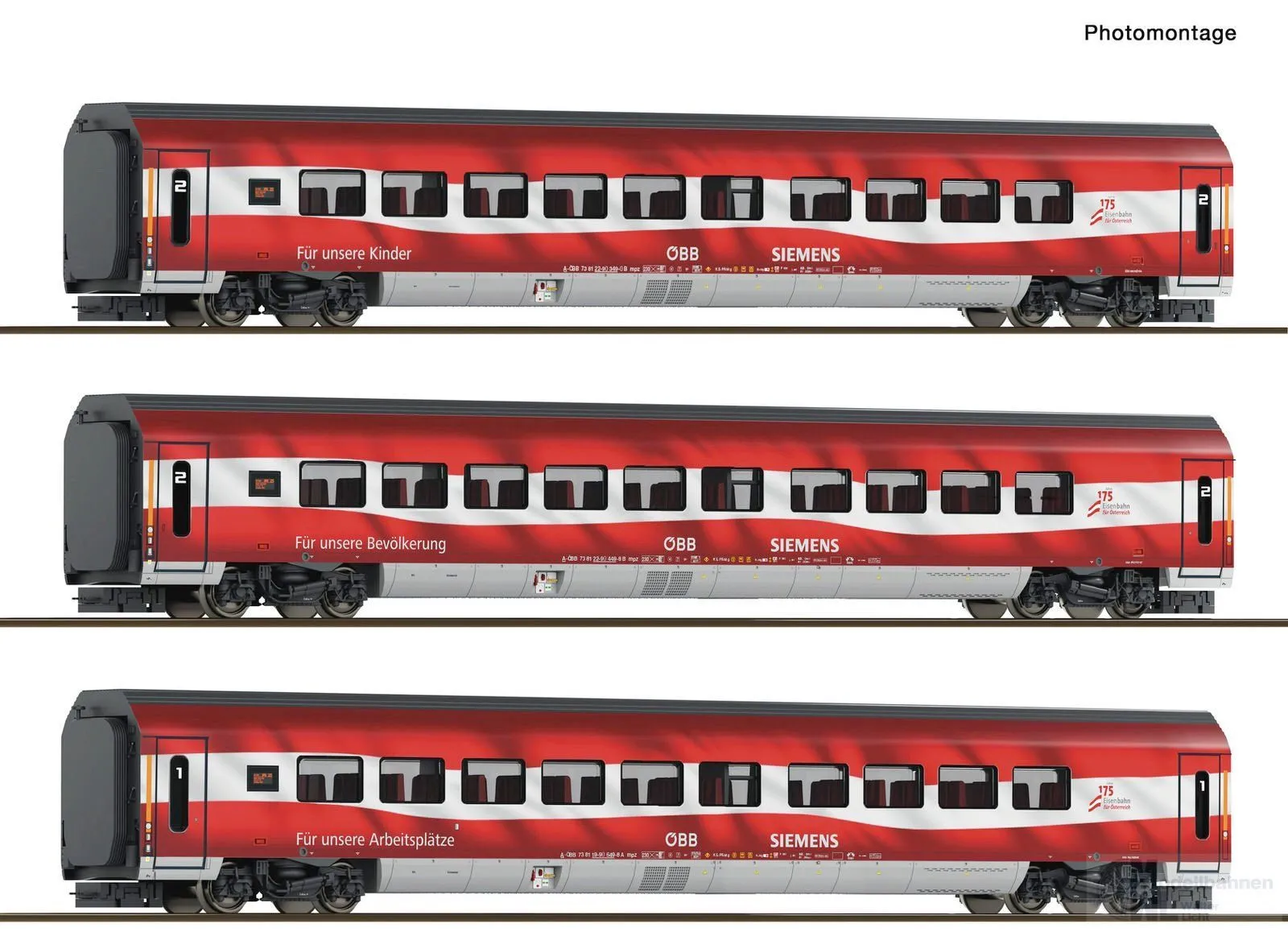 Roco 6290097 - Personenwagen Set Railjet ÖBB Ep.VI 3.tlg. 175 Jahre TT 1:120 Sound