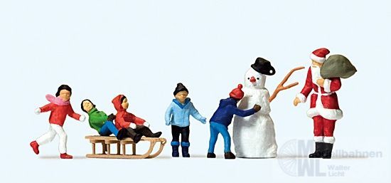 Preiser 10626 - Weihnachtsmann, Kinder und Schneemann H0 1:87