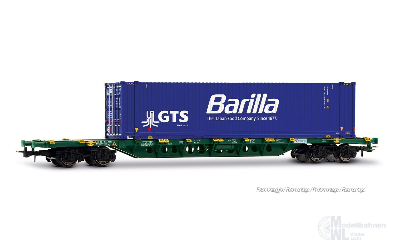 Rivarossi 6706 - Containertragwagen Mercitalia Ep.VI mit Container Barilla H0/GL