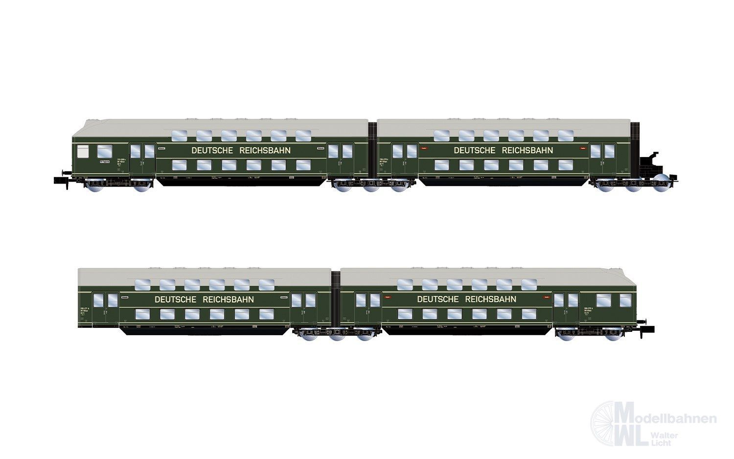 Arnold 4520 - Doppelstockwagen Set DR Ep.III 4.tlg. Dunkel grün N 1:160