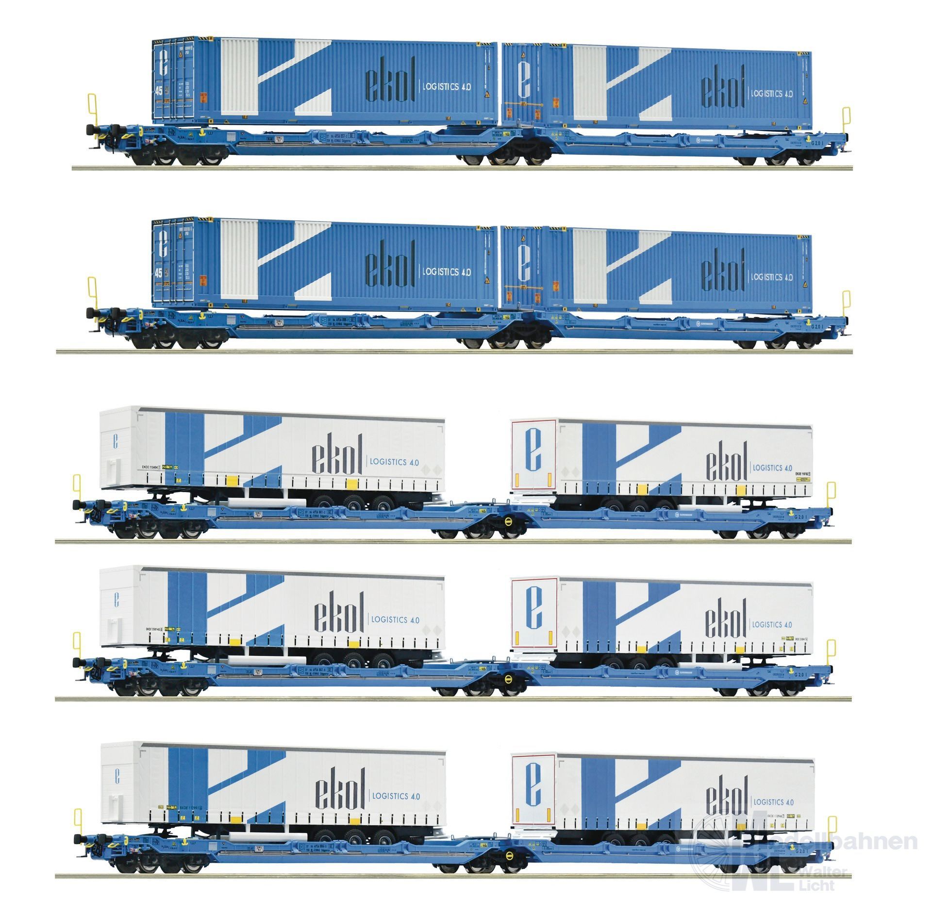 Roco 6600019 - Doppeltaschen-Gelenkwagen Set EUROWAGON Ep.VI 5.tlg. Ekol H0/GL Roco 6600019 - Doppeltaschen-Gelenkwagen Set EUROWAGON Ep.VI 5.tlg. Ekol H0/GL