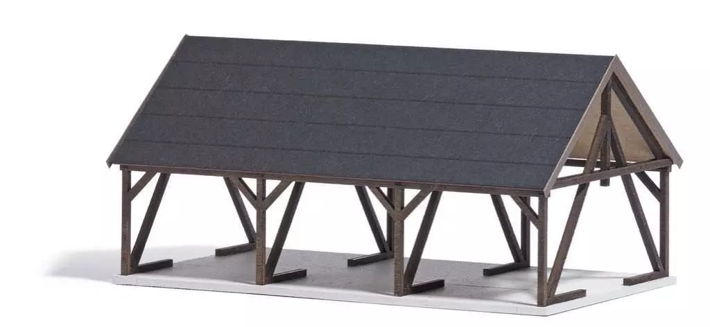 Busch 1677 - Holzlager mit Zubehör H0 1:87