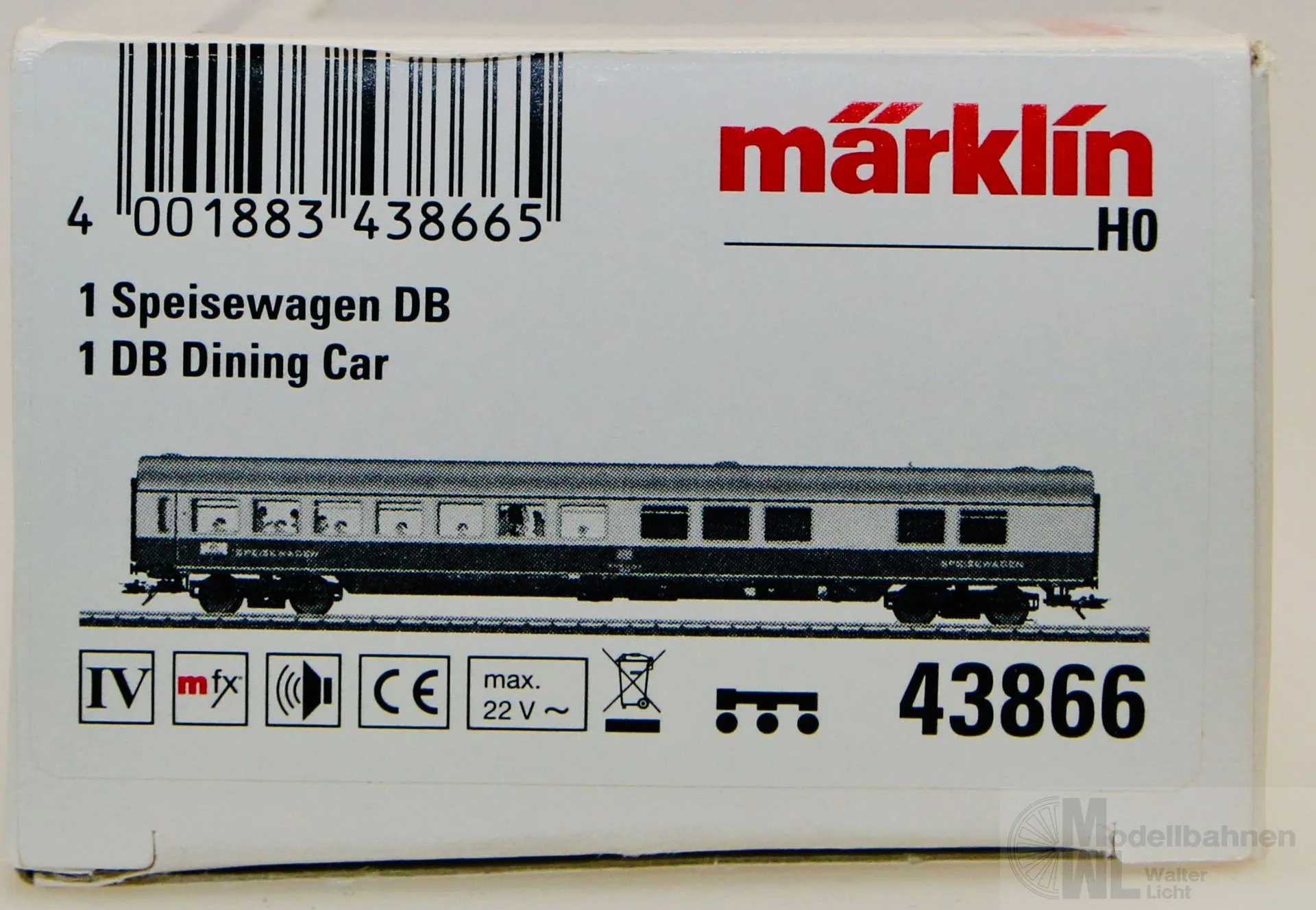 Märklin 43866 - MÄRKLIN - MHI Speisewagen DB Ep.IV mit Sound H0/WS