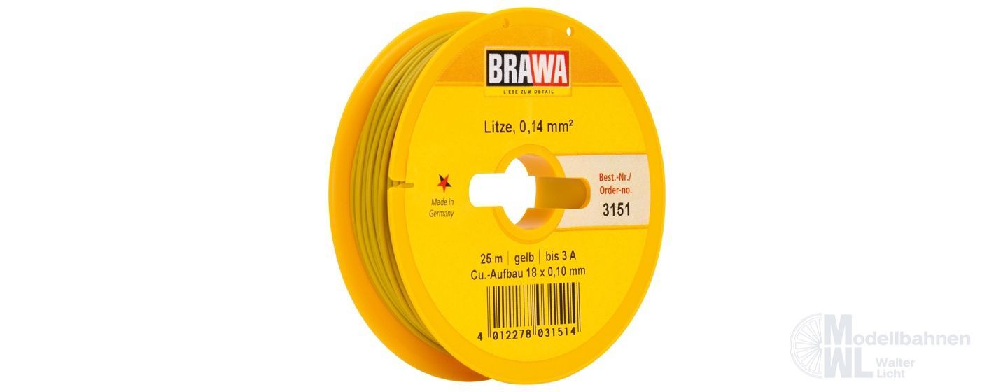 Brawa 3151 - Litze gelb 25 Meter