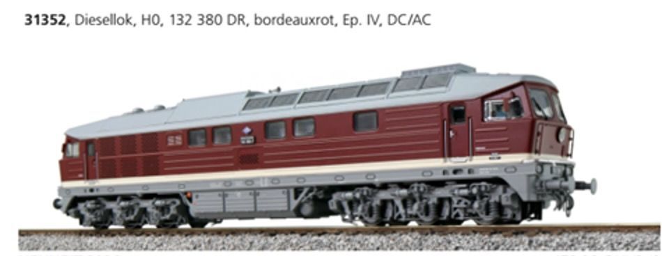 ESU es31352 - Diesellok BR 132 380 DR Ep.IV bordeauxrot um 1980 H0/GL/WS