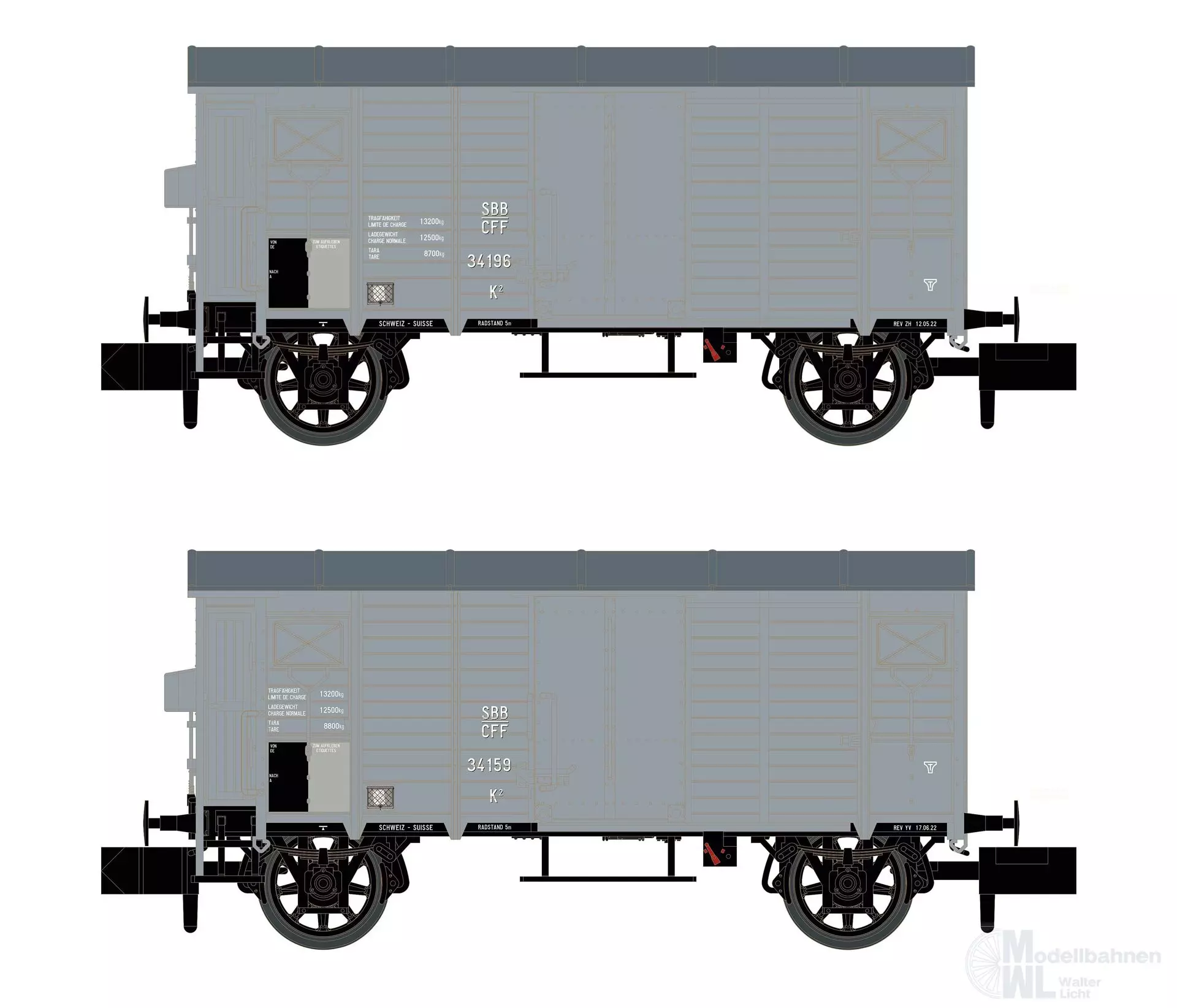 Hobbytrain 24204 - Güterwagen Set ged. SBB Ep.II K2 2.tlg. N 1:160