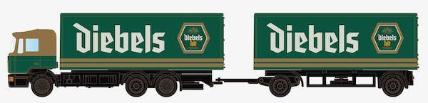 Lemke Minis 4606 - MAN F90 3-achs Koffer-Hängerzug Diebels N 1:160