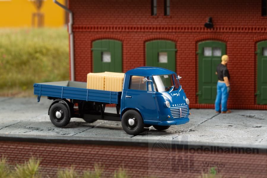 mini car 66020 - Goliath Express 1100 Pritschenwagen blau mit Ladegut Kisten H0 1:87