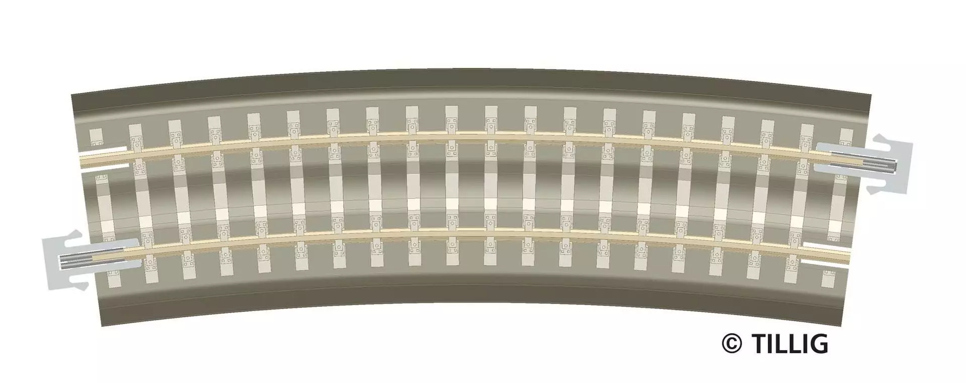 Tillig 83781 - Bettungsgleis Gleis gebogen R 396 mm/15° braun TT 1:120