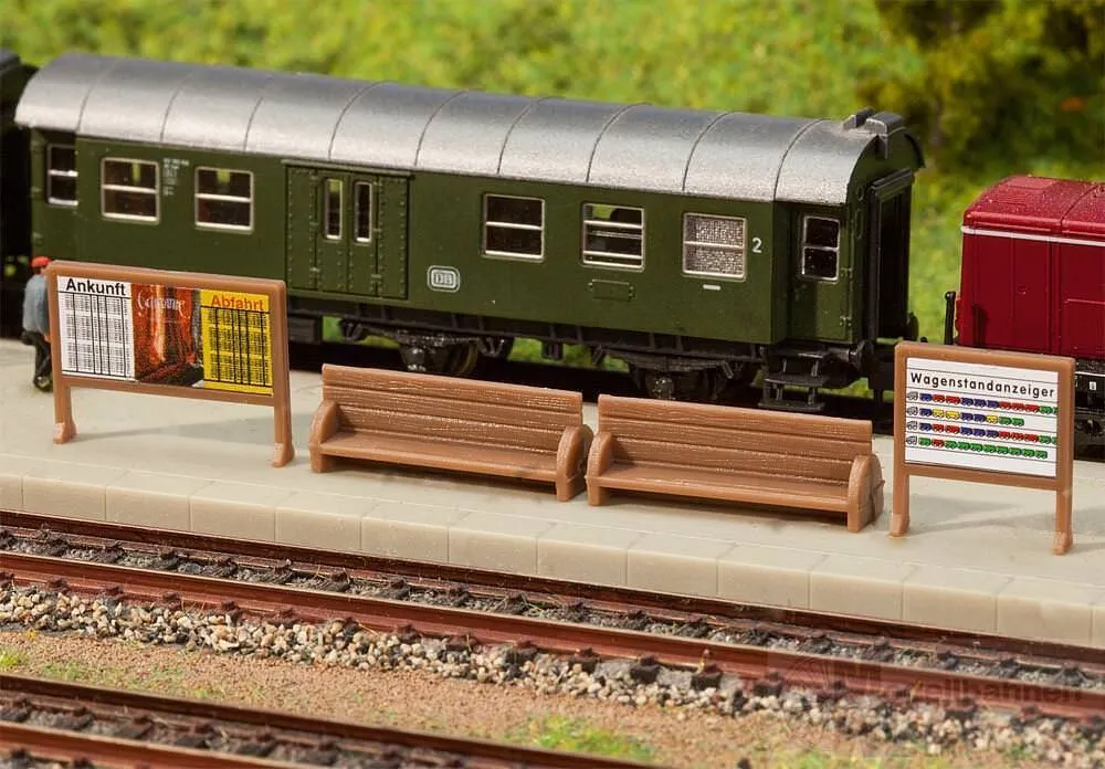 Faller 272904 - Bahnsteigbänke, Werbetafeln N 1:160
