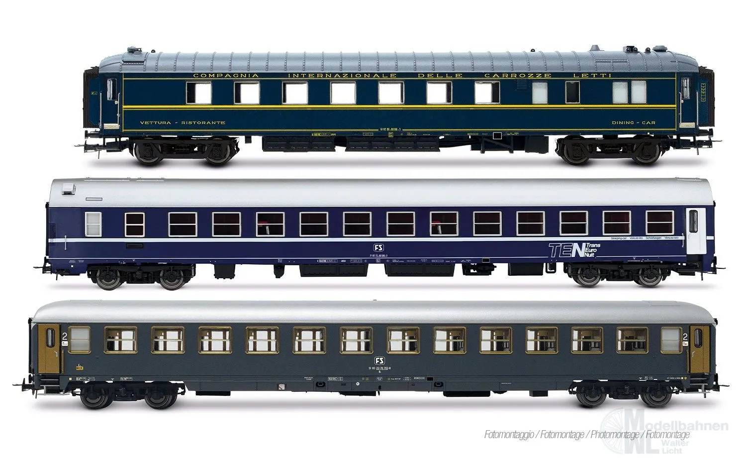 Rivarossi 4410 - Personenwagen Set FS Ep.IV Rom-Wien 3.tlg. Set 1 H0/GL