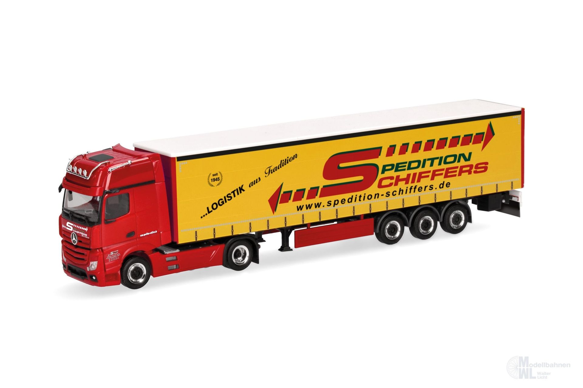 Herpa 319218 - Mercedes-Benz A Gigaspace Gardinenplanen Sattelzug Schiffers H0 1:87
