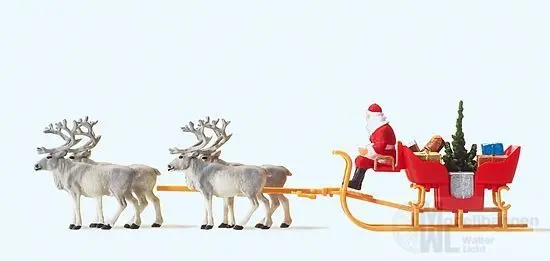 Preiser 30399 - Weihnachtsschlitten mit 4 Rentieren H0 1:87