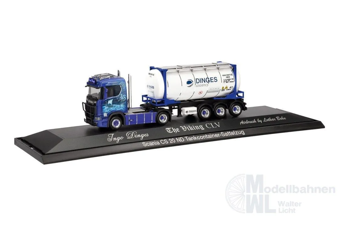 Herpa 122382 - Scania CS 20 Niedrigdach mit Pipes Tankcontainer-Sattelzug Ingo Dinges H0