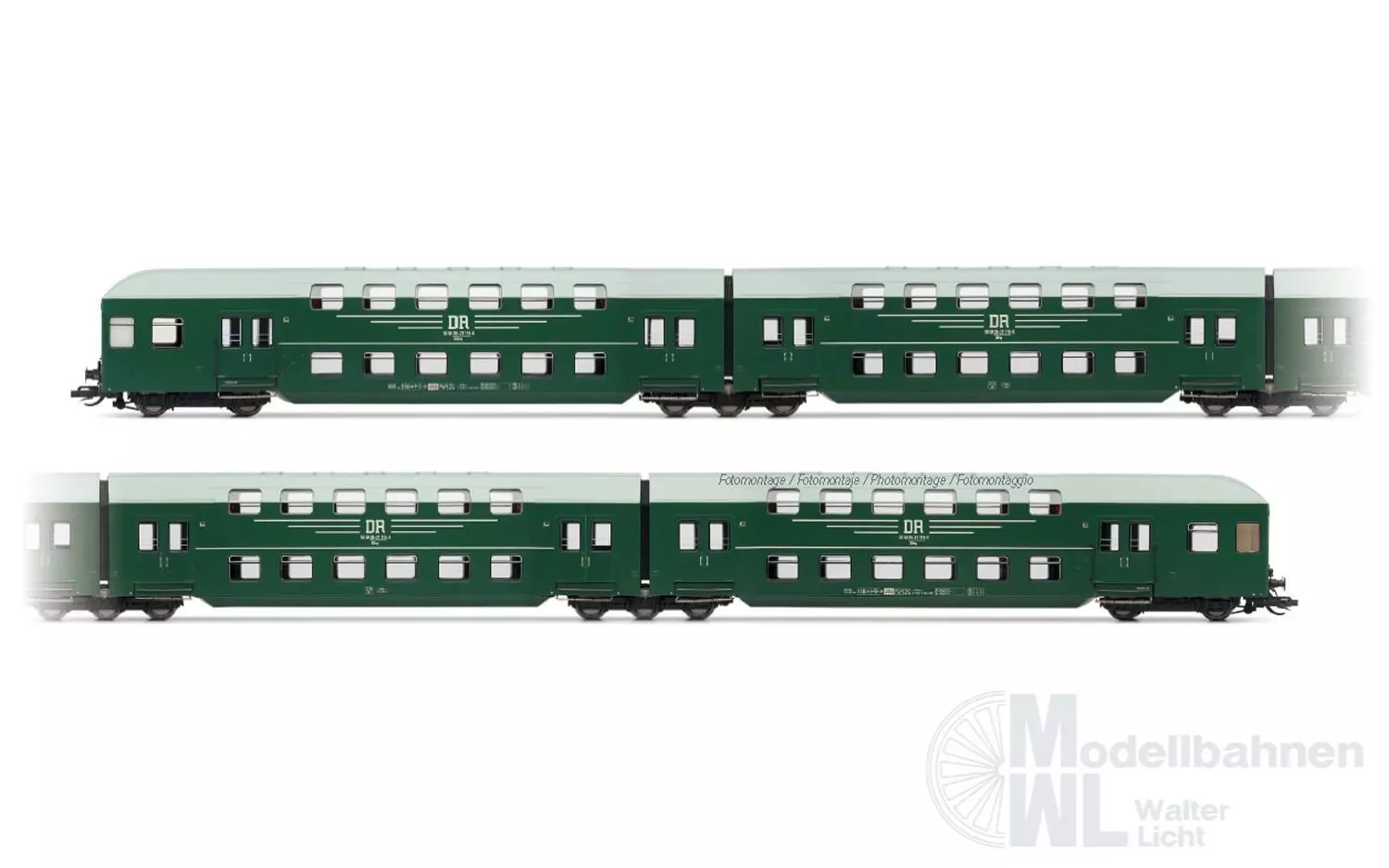 Arnold 9524 - Doppelstockwagen einheit DR Ep.III 4.tlg. ohne Steuerabteil TT 1:120