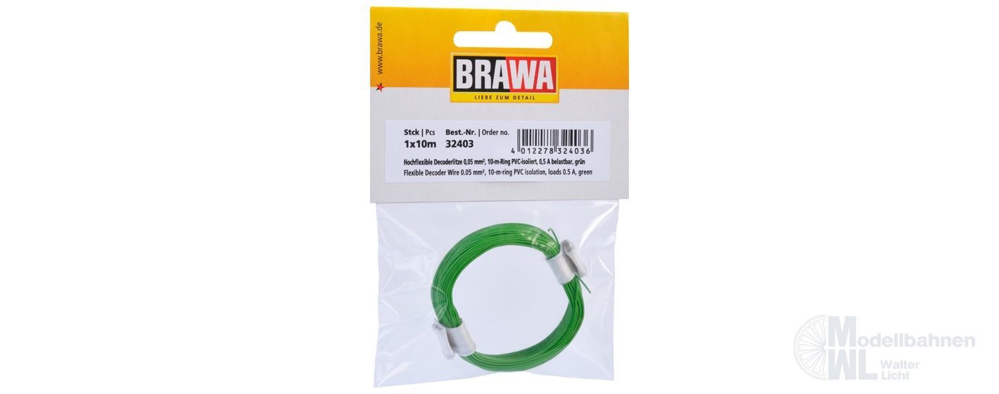 Brawa 32403 - Decoderlitze 0.05qmm grün 10 Meter Brawa 32403 - Decoderlitze 0.05qmm grün 10 Meter
