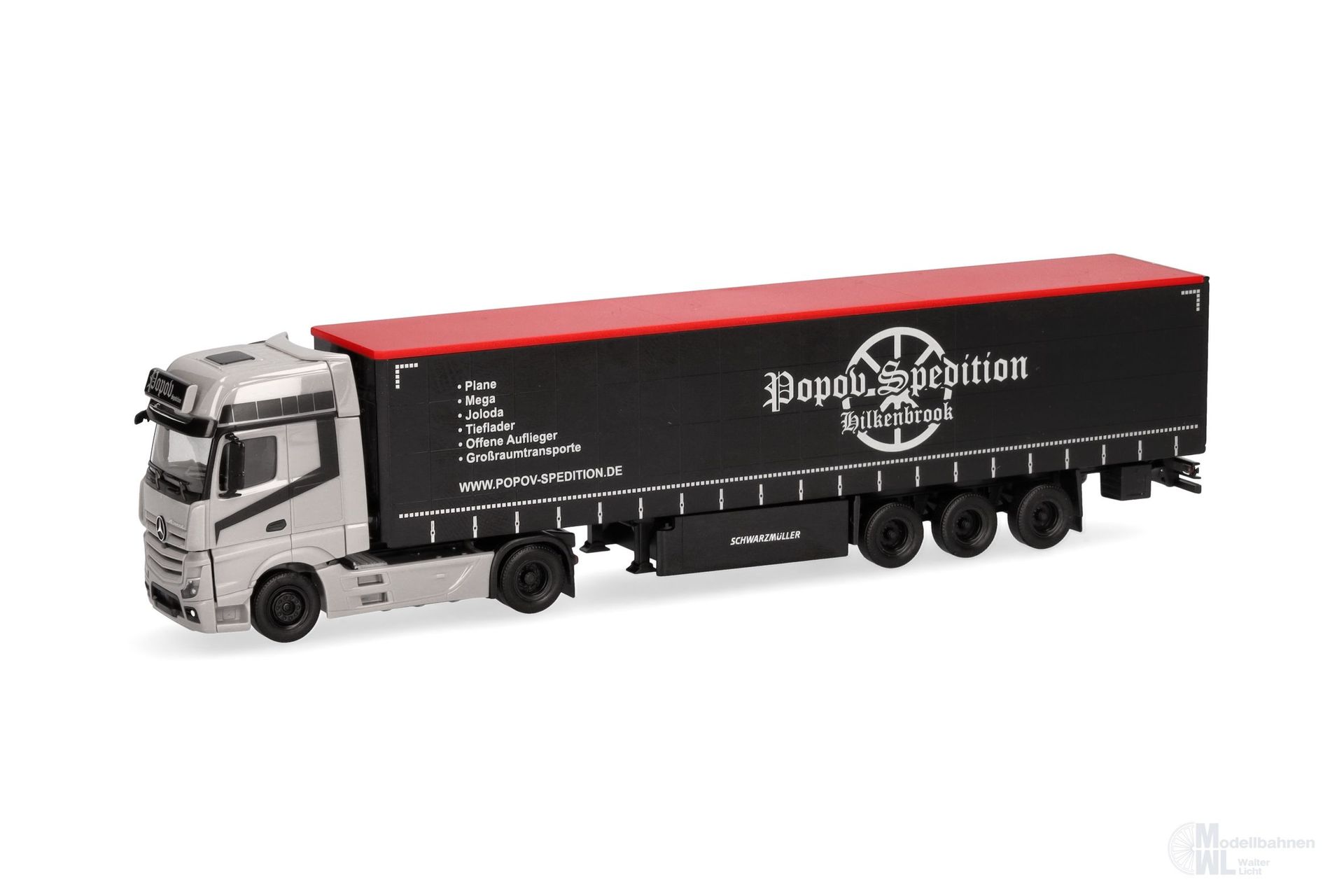 Herpa 318891 - Mercedes-Benz Actros L Gardinenplanen-Sattelzug Popov  H0 1:87