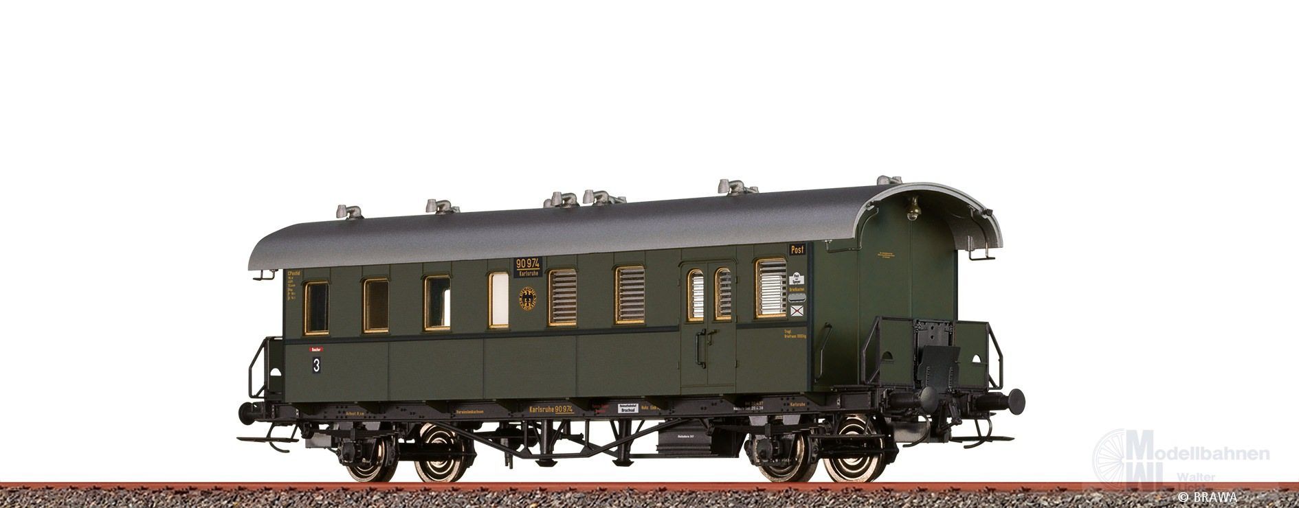 Brawa 45768 - Personenwagen DRG Ep.II CPostid 90 974 Karlsruhe H0/GL Brawa 45768 - Personenwagen DRG Ep.II CPostid 90 974 Karlsruhe H0/GL