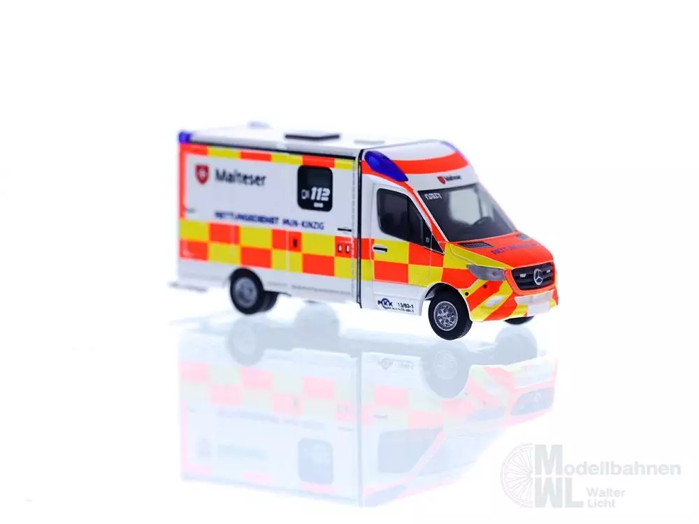 Rietze 76125 - Mercedes-Benz Strobel RTW ´18 Rettungsdienst Main-Kinzig H0 1:87