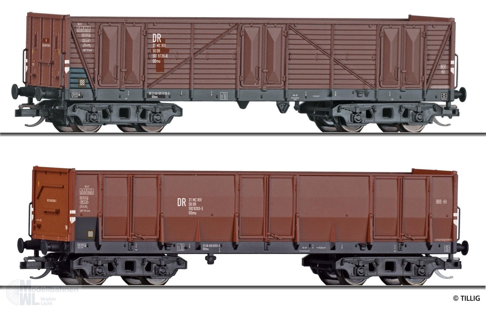 Tillig 502905 - Güterwagen-Set DR Ep.IV mit Schrottladung 2.tlg. TT 1:120