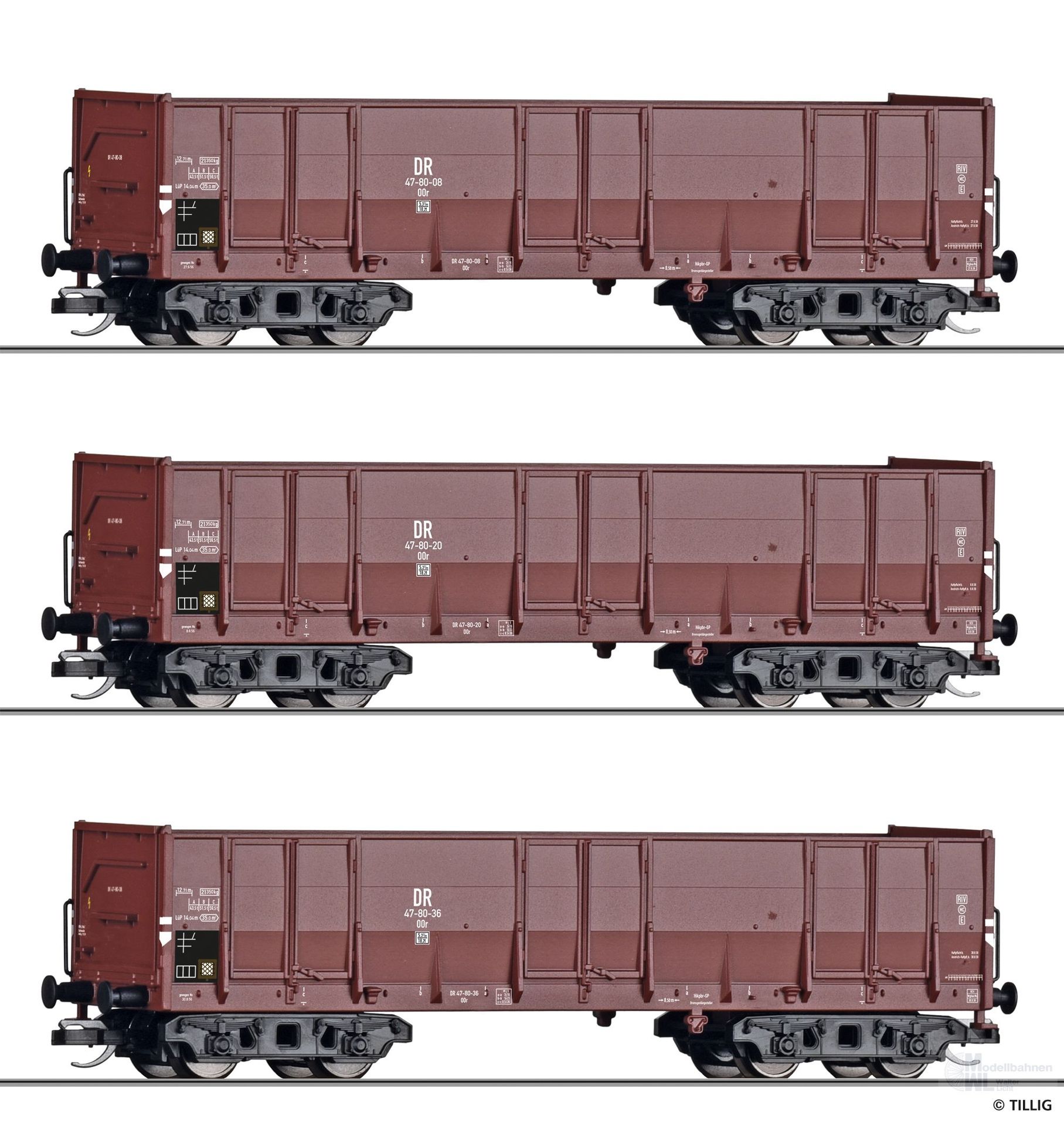 Tillig 01141 - Güterwagen Set DR Ep.III OOr 3.tlg. TT 1:120