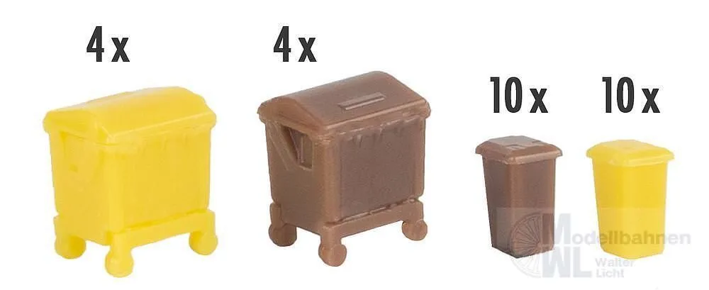 Faller 272926 - Mülltonnen-Set, braun und gelb N 1:160