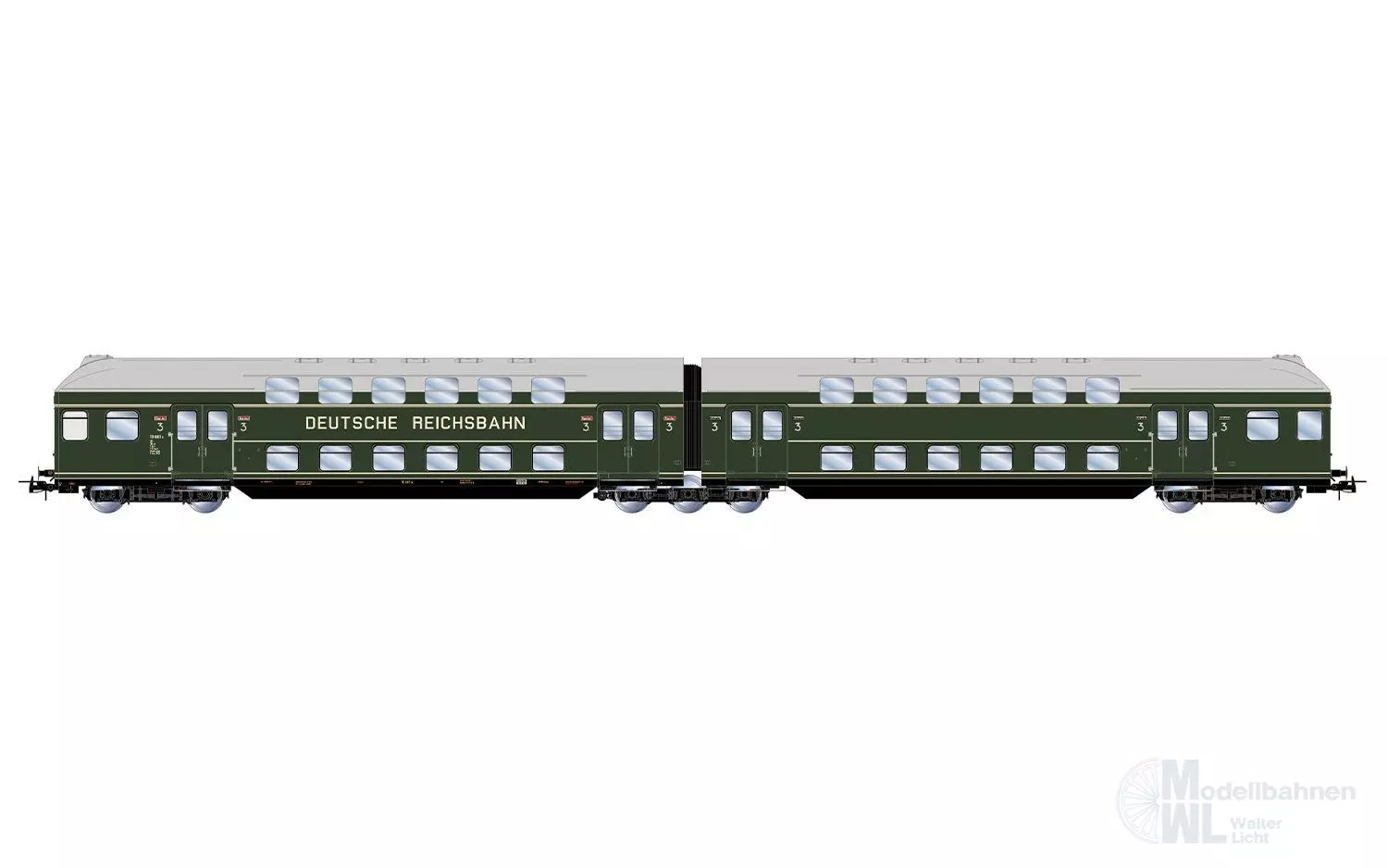 Rivarossi 4425 - Doppelstockwagen Set DR Ep.III 2.tlg. 3.Kl. dunkelgrün H0/GL