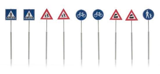 ARTITEC b.v. 316033 - NL Verkehrsschilder: Fußgänger, Fahrrad, Zug 9 Stück N 1:160 ARTITEC b.v. 316033 - NL Verkehrsschilder: Fußgänger, Fahrrad, Zug 9 Stück N 1:160